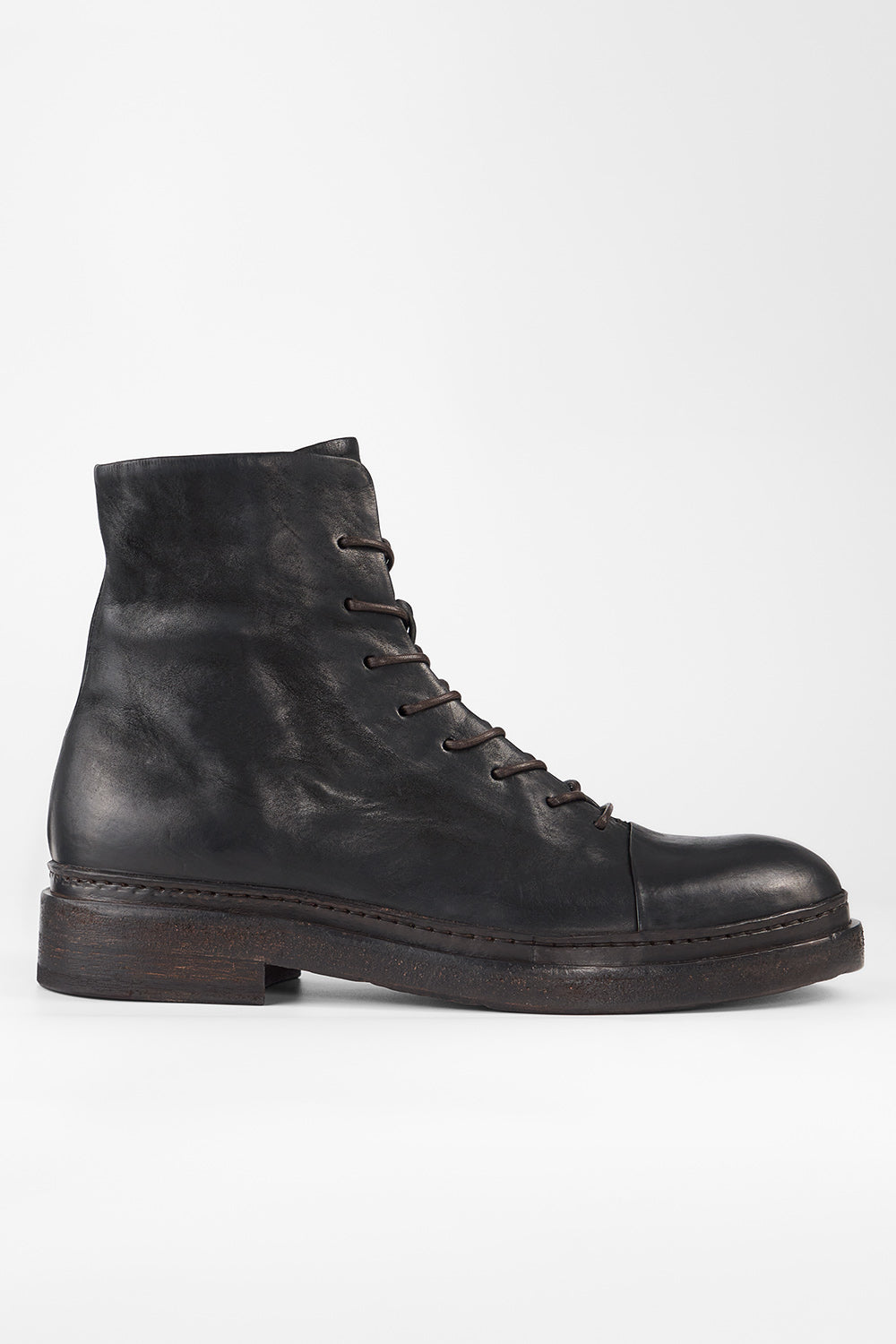 YALE matte-black welted oxford lace up boots.
