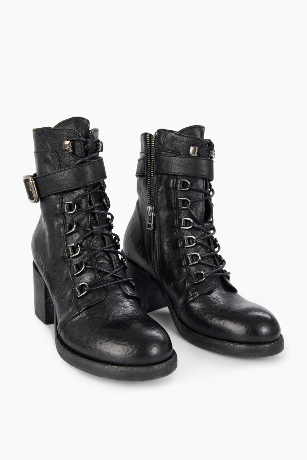 BERKELEY charcoal-black lace-up boots.