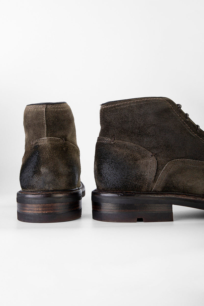 LENNOX dark-moss suede ankle boots.
