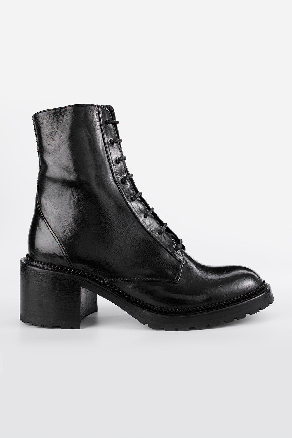 REGENT tar-black lace up boots.