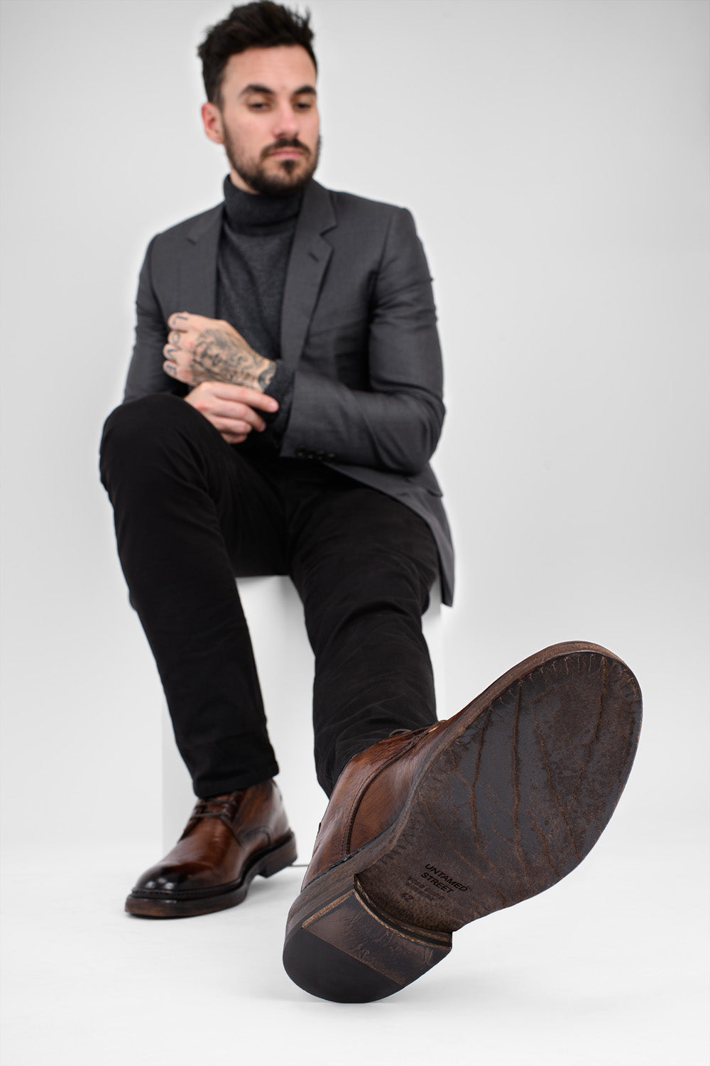 YORK rich-brown welted derby shoes.