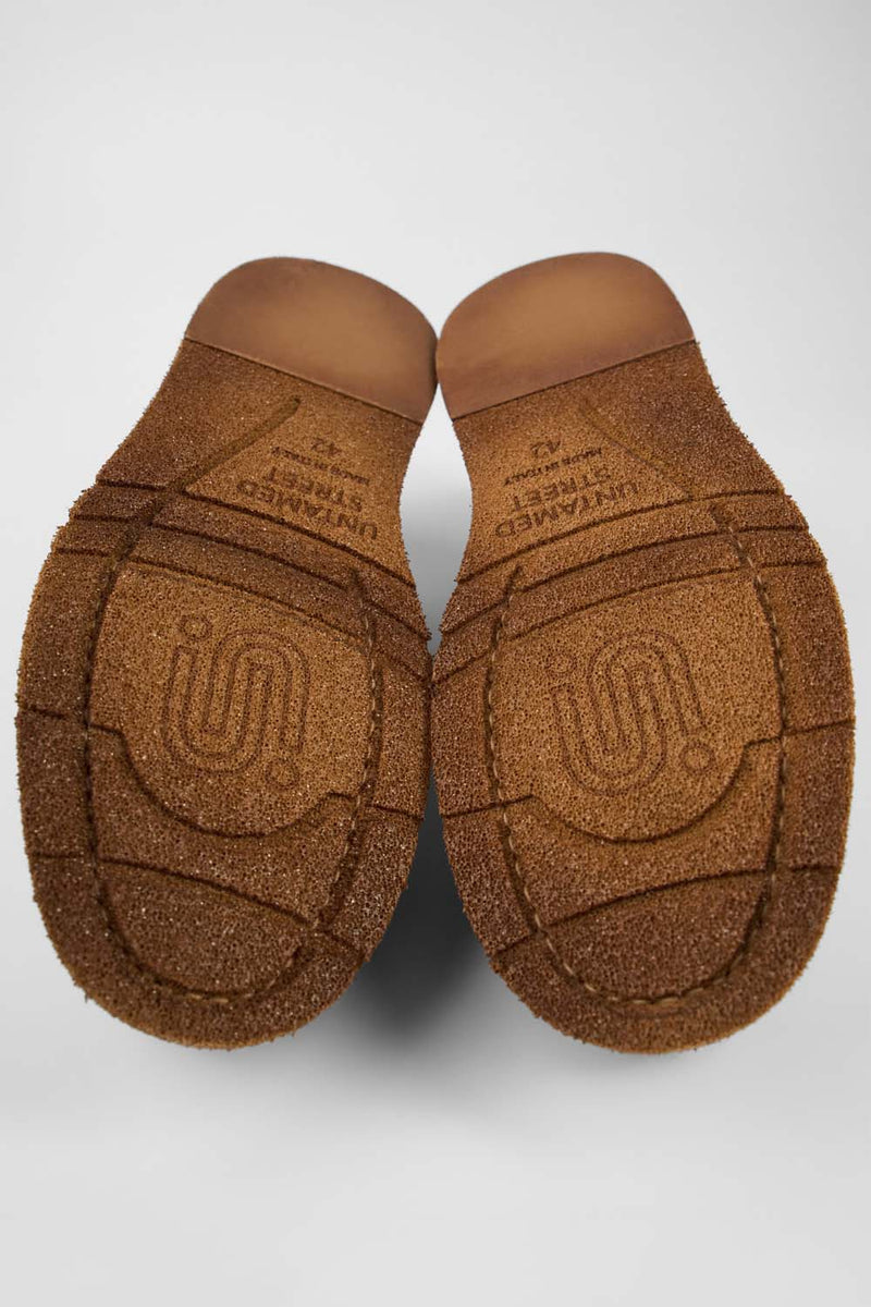 AJAX cognac distressed lightweight sneakers.