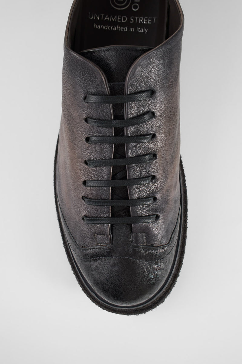 AJAX steel-grey distressed lightweight sneakers.