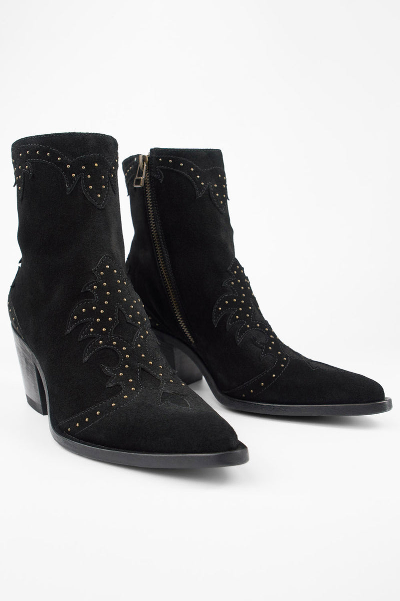 AUSTIN black suede studded texan boots.