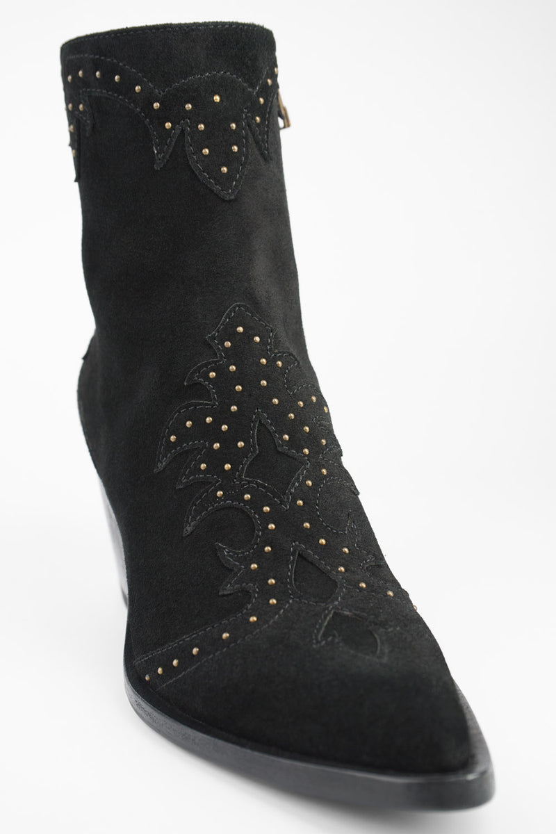 AUSTIN black suede studded texan boots.