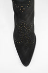 AUSTIN black suede studded texan boots.