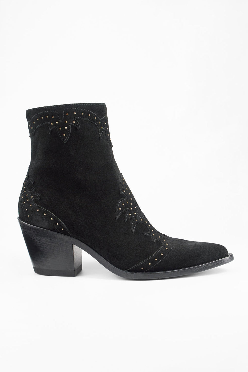 AUSTIN black suede studded texan boots.