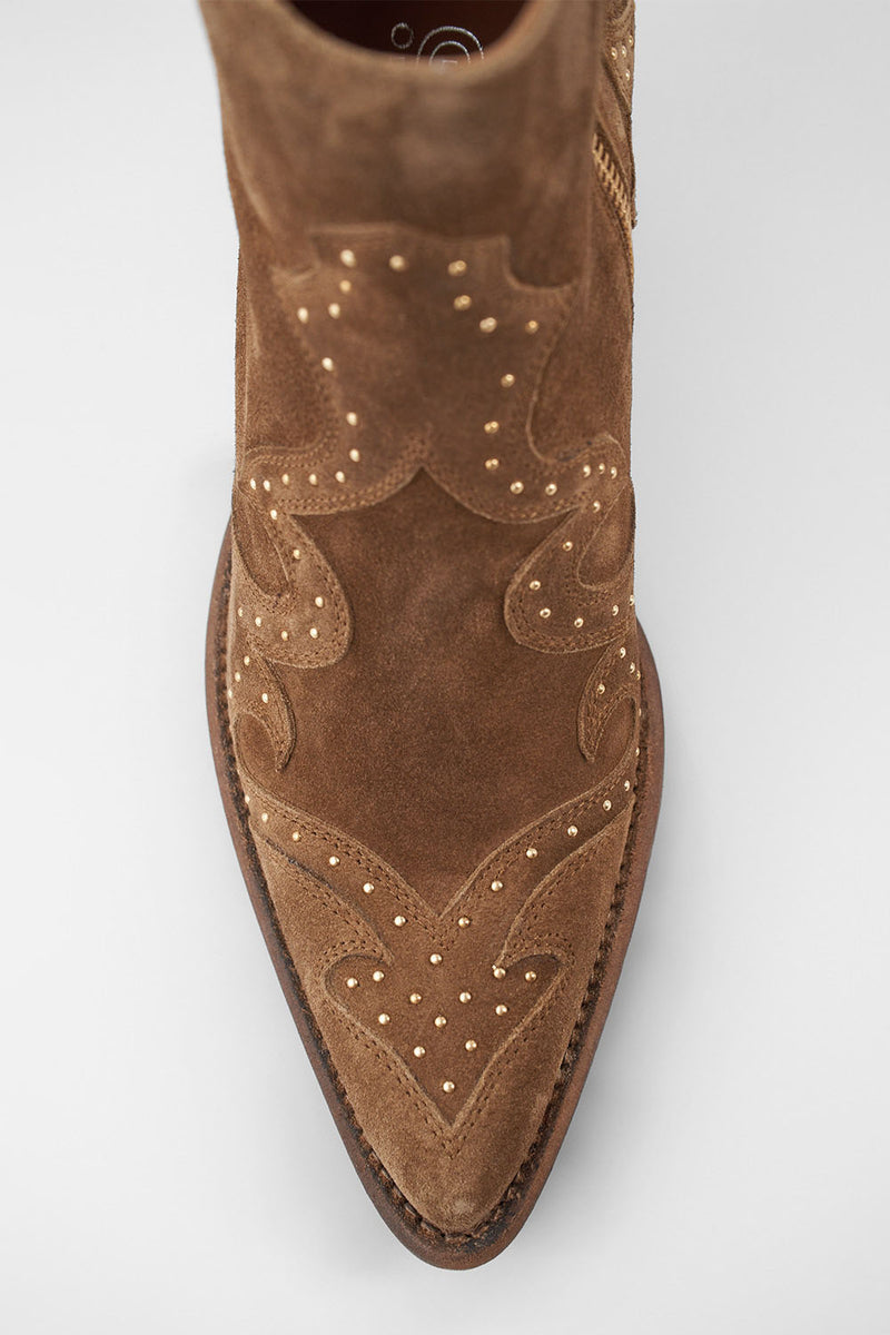 AUSTIN sunset-tan suede embellished texan boots.