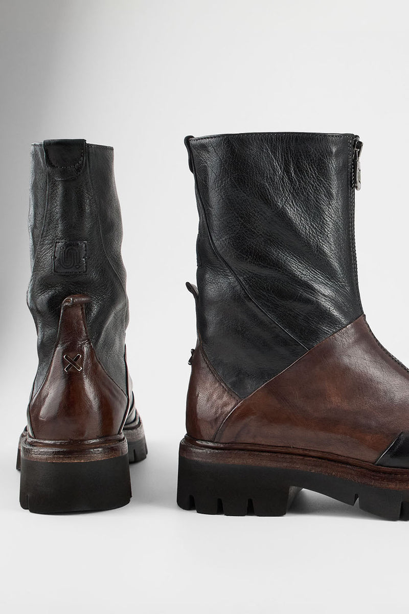 BLAKE tan & black welted zipped boots.