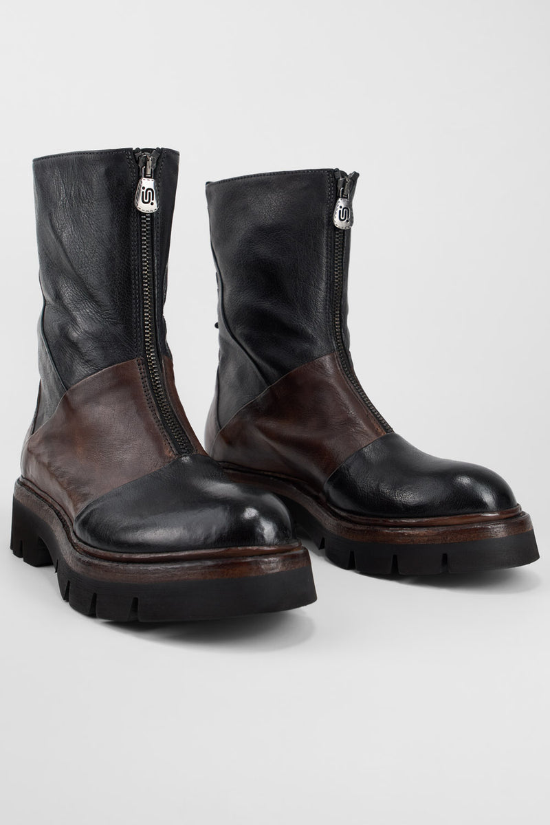 BLAKE tan & black welted zipped boots.