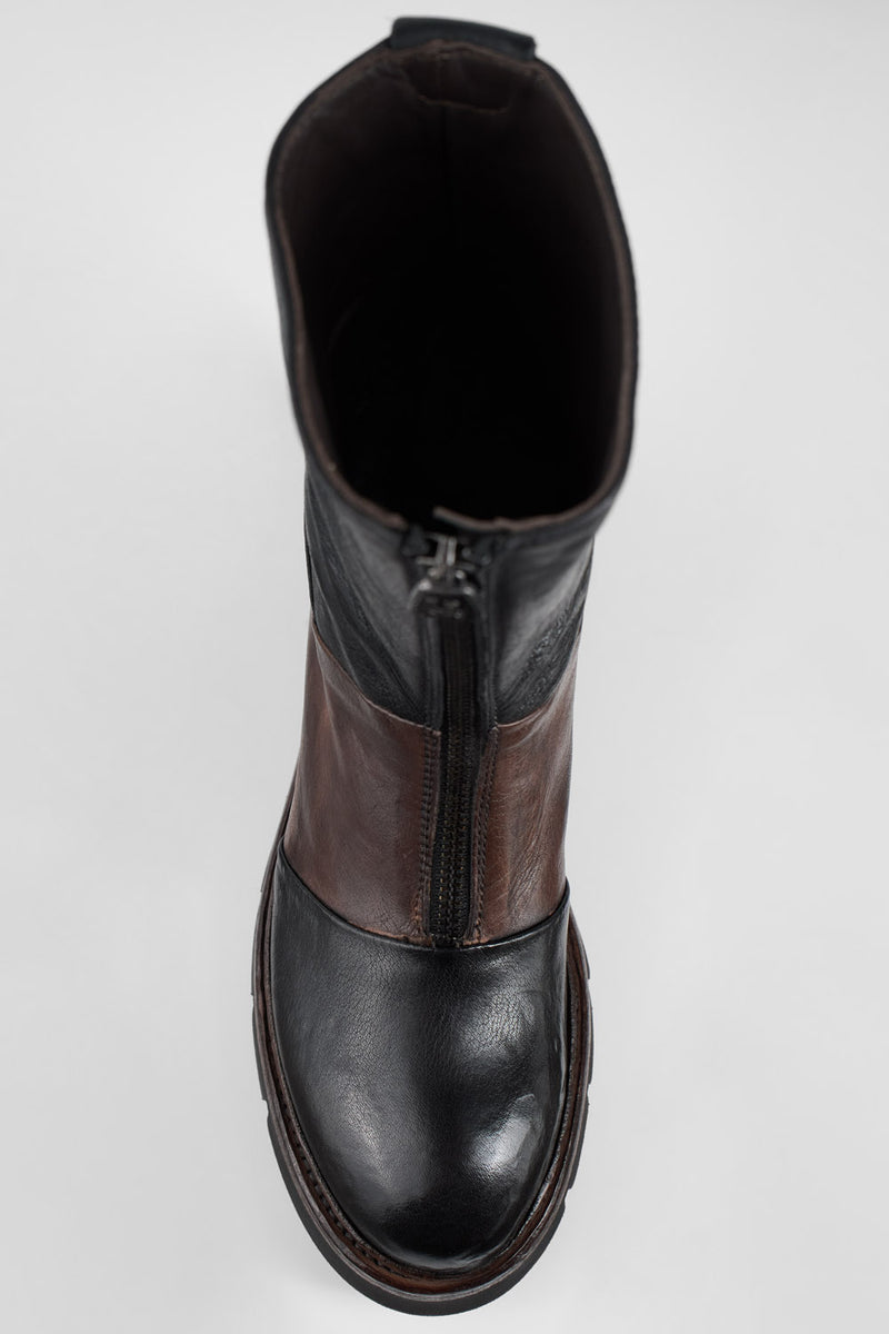 BLAKE tan & black welted zipped boots.
