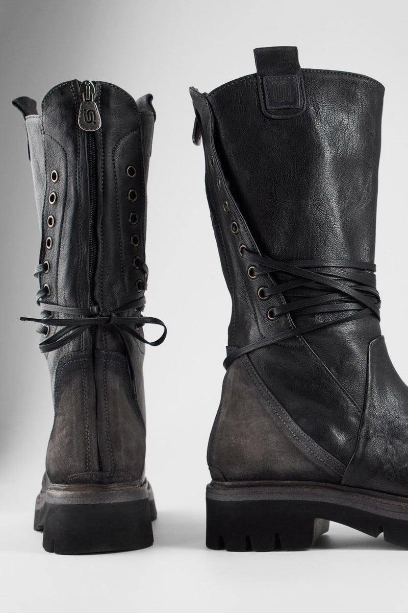 BLAKE darken-grey welted back-laced boots.