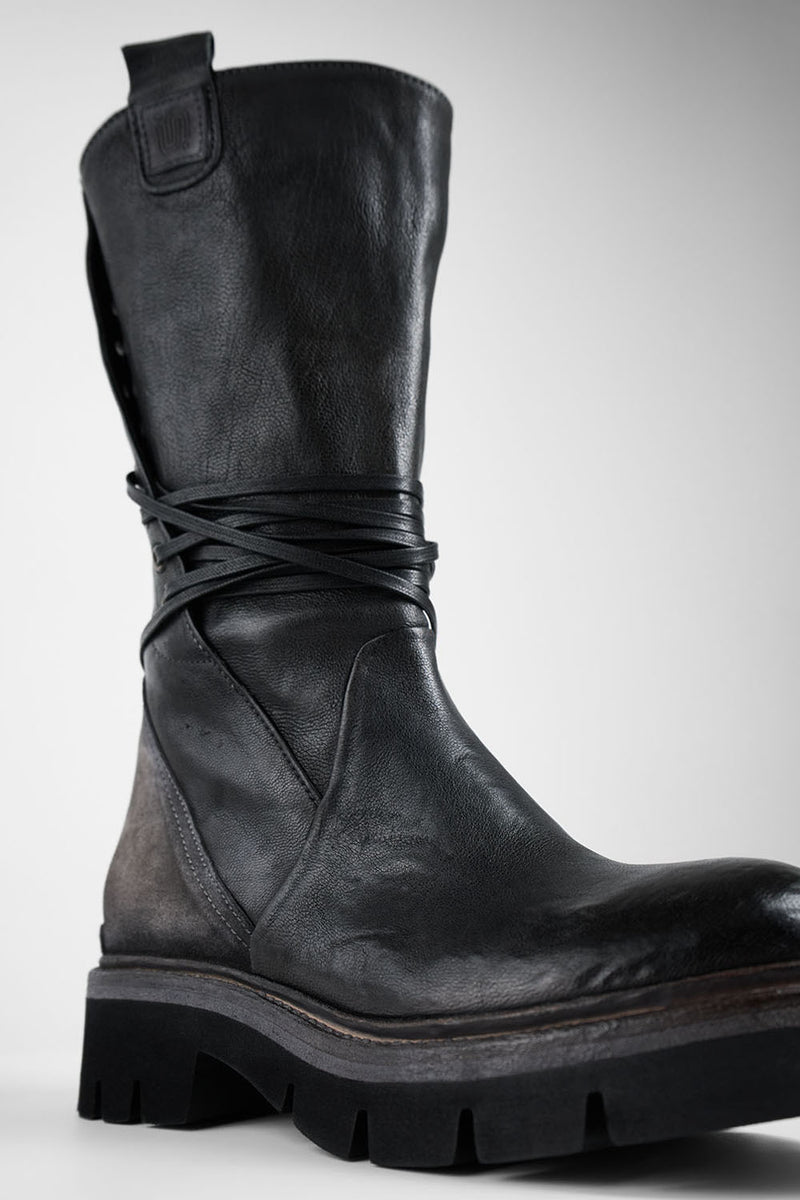 BLAKE darken-grey welted back-laced boots.