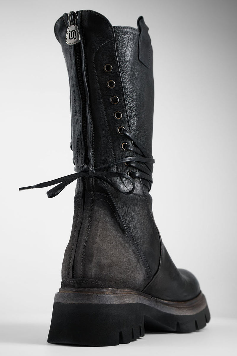 BLAKE darken-grey welted back-laced boots.