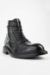 BOLTON limo-black layered lace up boots.