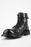 BOLTON limo-black layered lace up boots.