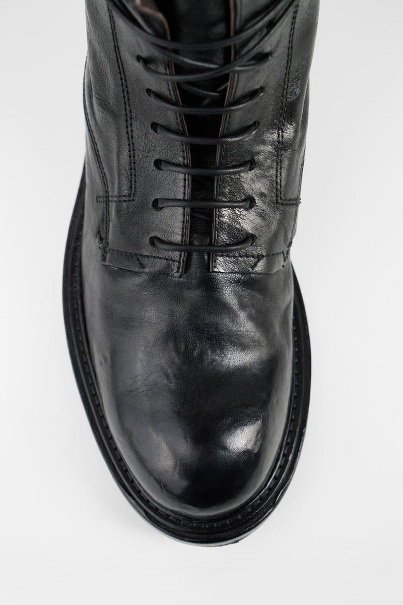 BOLTON limo-black layered lace up boots.