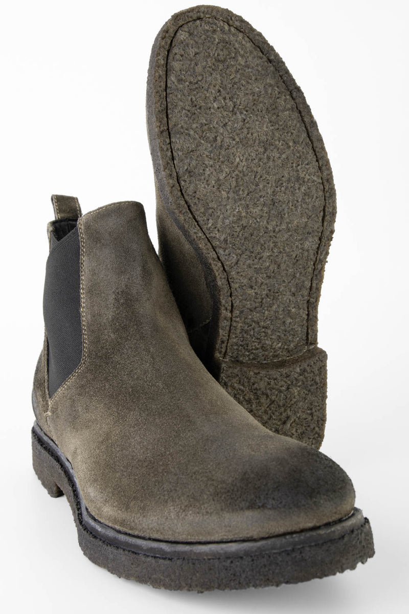 BROMPTON dark-moss suede chelsea boots.