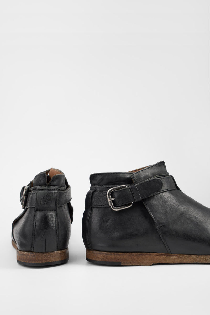 BRUCE rugged-black buckle ankle boots.