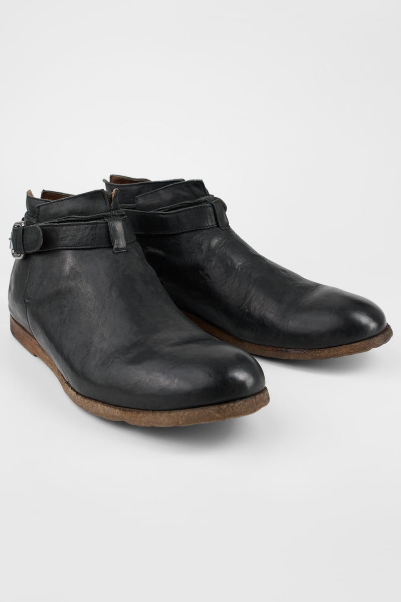 BRUCE rugged-black buckle ankle boots.