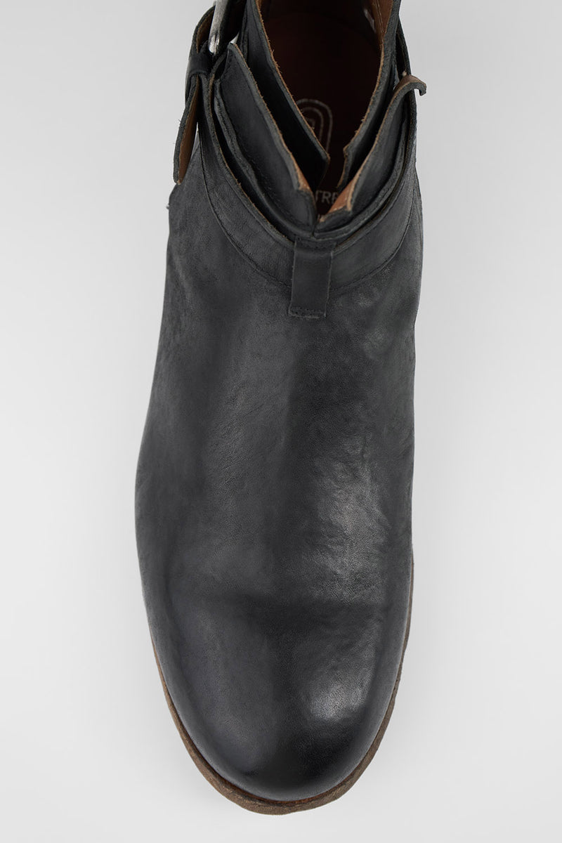 BRUCE rugged-black buckle ankle boots.