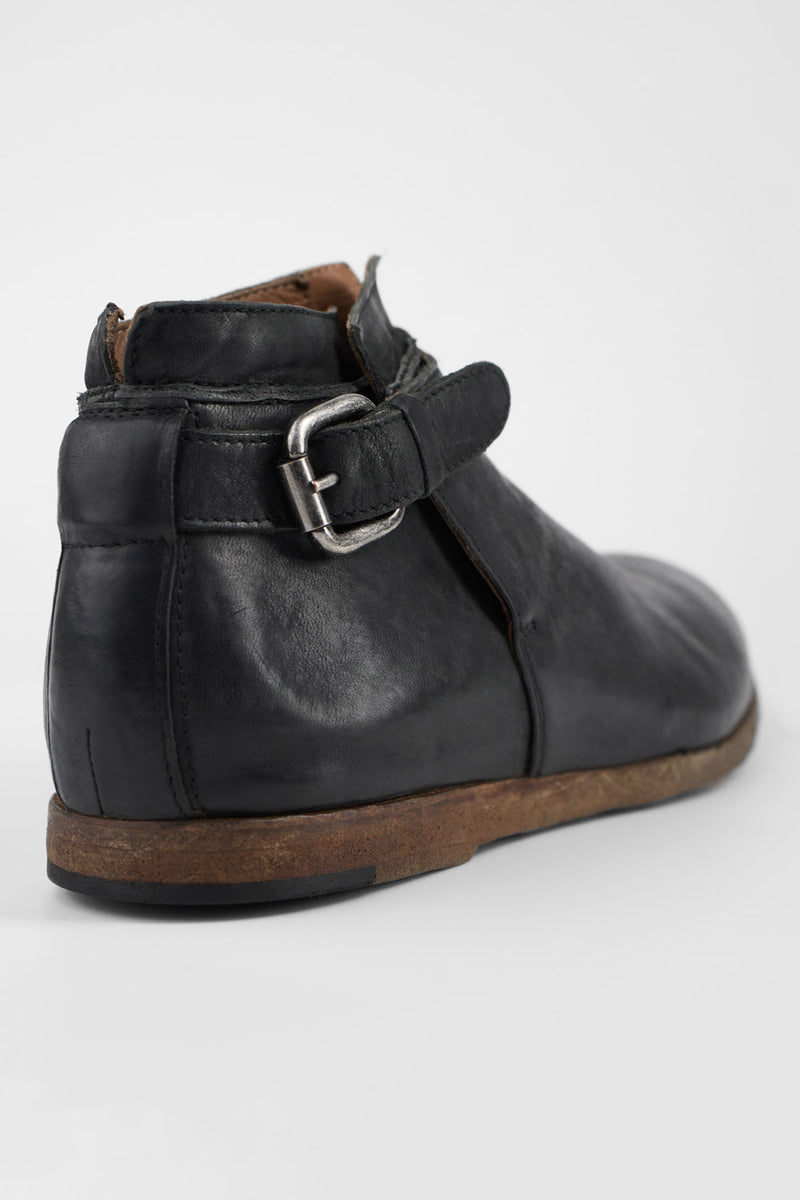 BRUCE rugged-black buckle ankle boots.