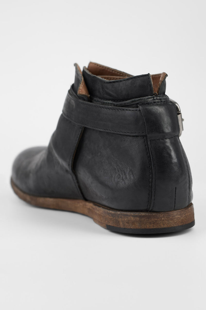 BRUCE rugged-black buckle ankle boots.