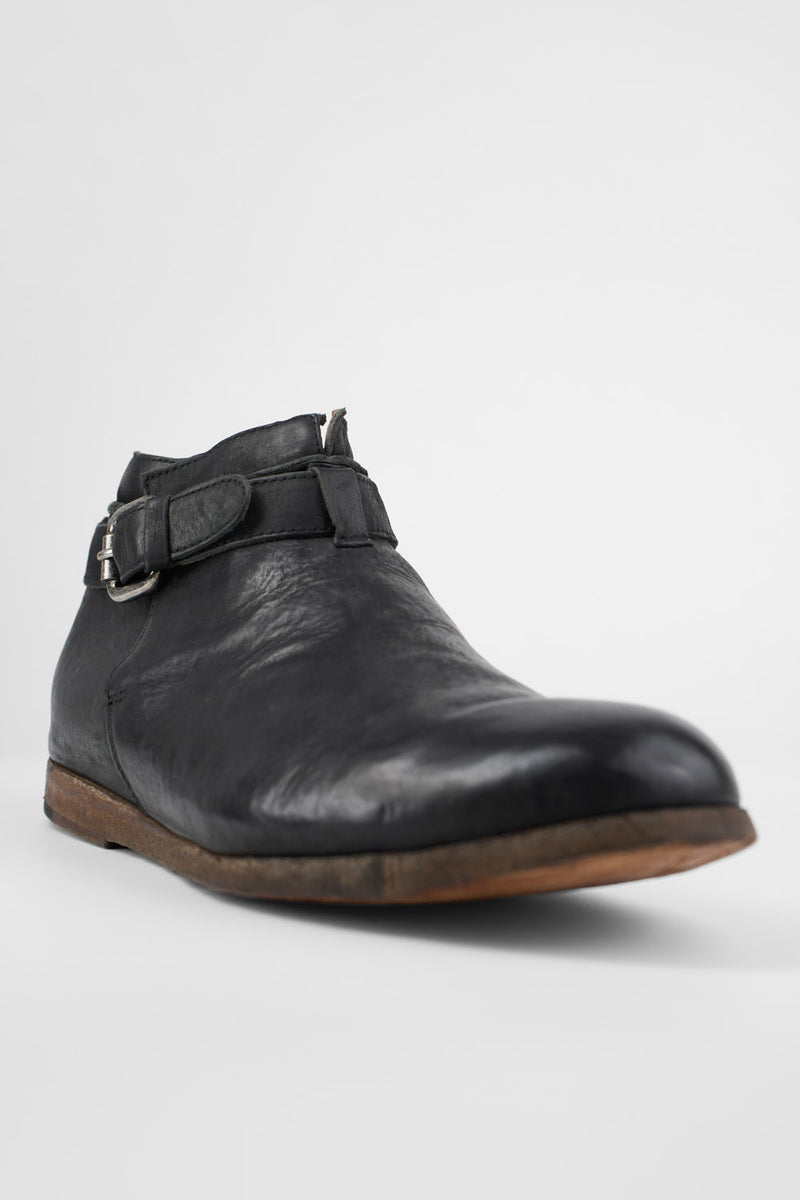 BRUCE rugged-black buckle ankle boots.