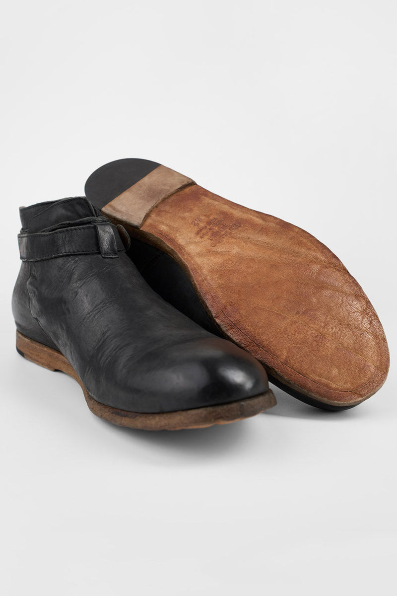 BRUCE rugged-black buckle ankle boots.