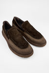 BYRON rye-brown suede & canvas lightweight loafers.