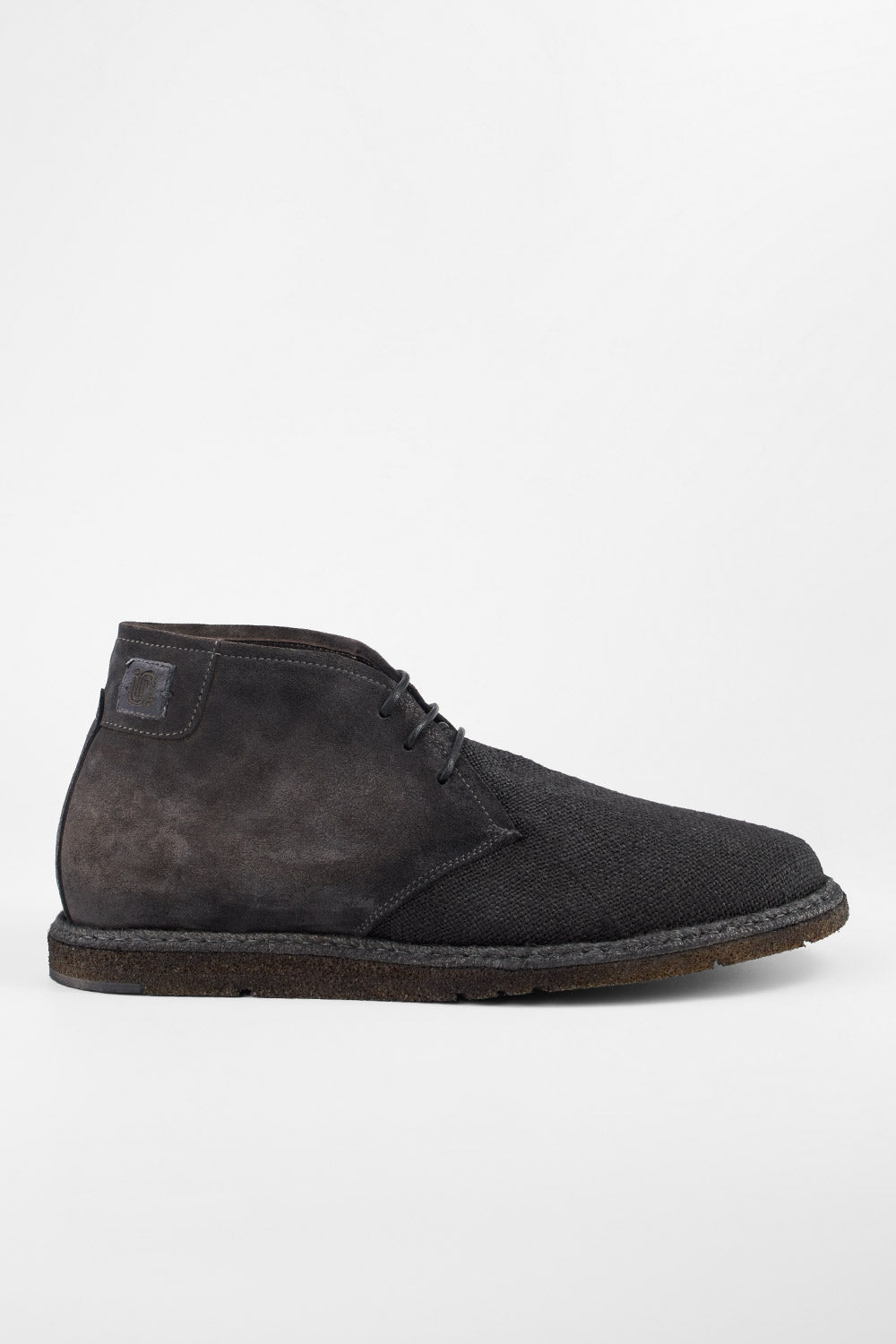 BYRON shadow-grey suede & canvas lightweight chukka boots.