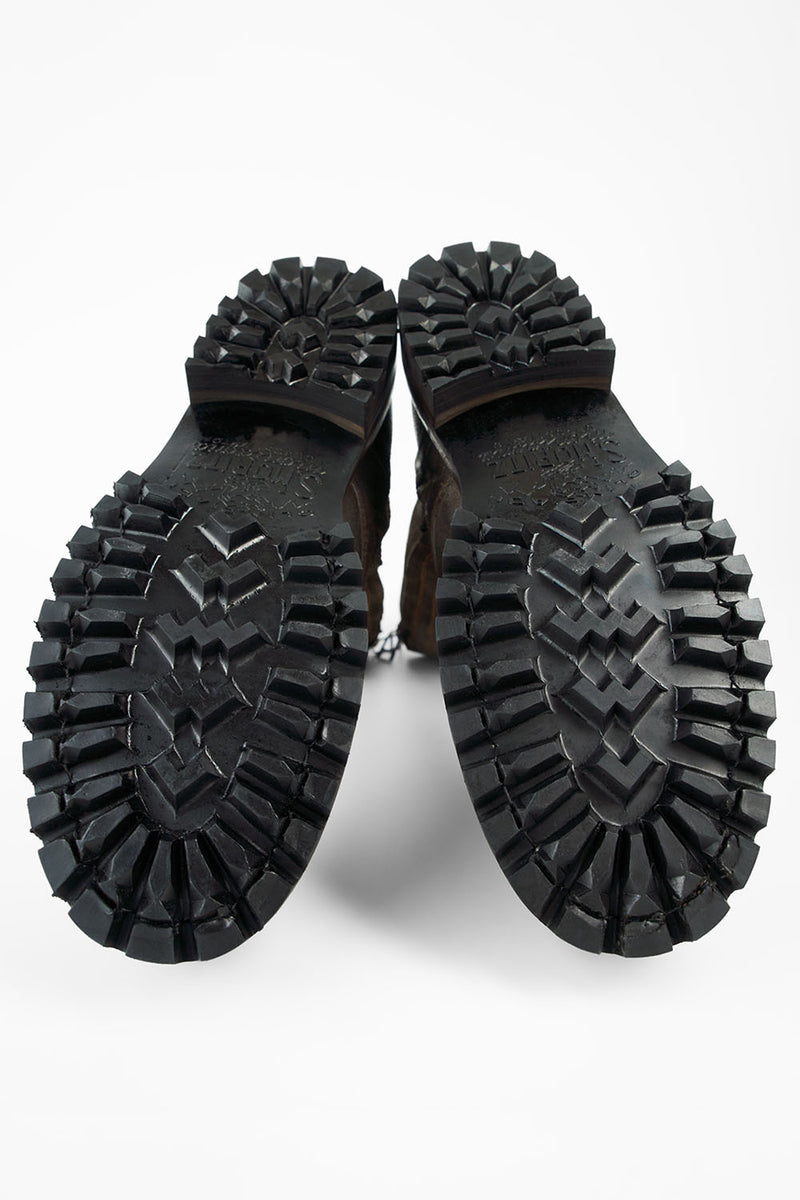 CAMDEN dark-moss suede military boots.