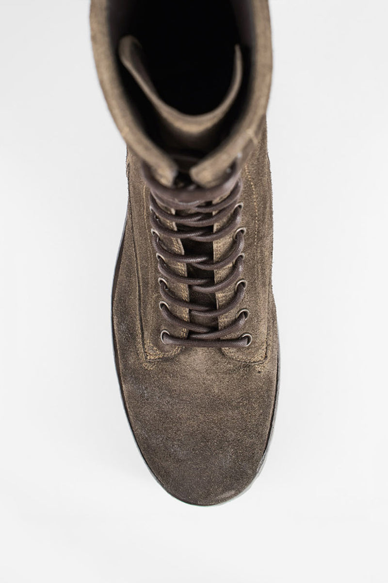 CAMDEN dark-moss suede military boots.