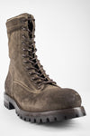 CAMDEN dark-moss suede military boots.