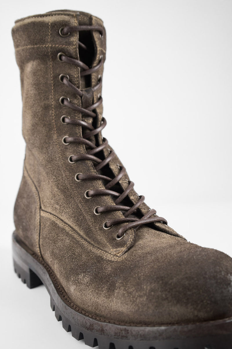 CAMDEN dark-moss suede military boots.