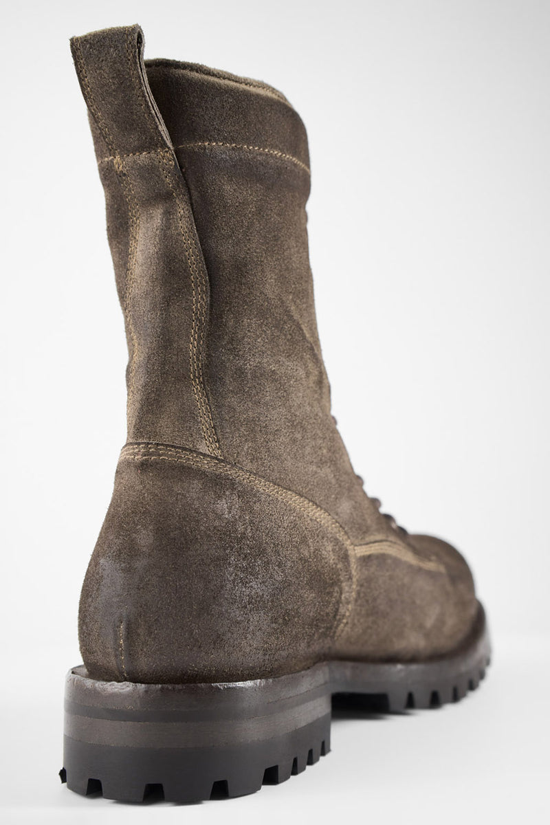 CAMDEN dark-moss suede military boots.