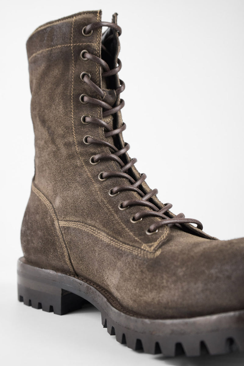 CAMDEN dark-moss suede military boots.