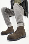 CAMDEN dark-moss suede ankle boots.