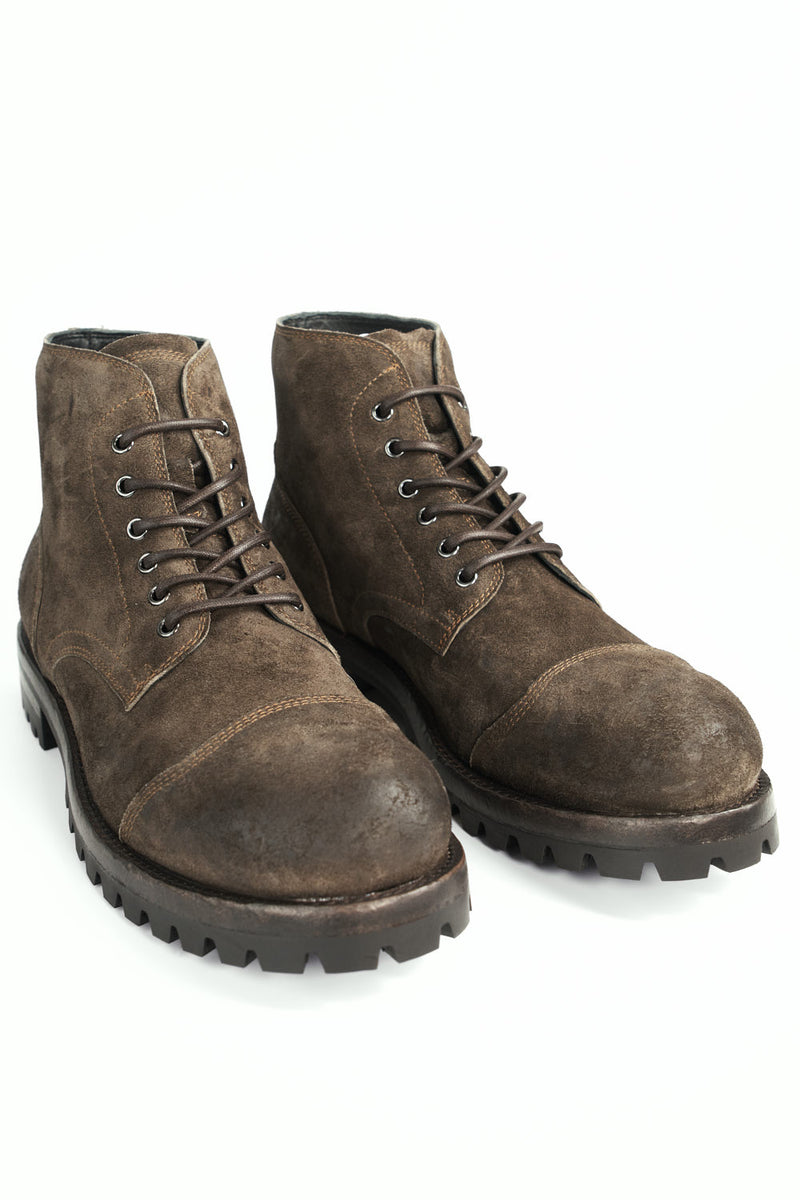 CAMDEN dark-moss suede ankle boots.