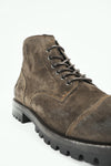 CAMDEN dark-moss suede ankle boots.