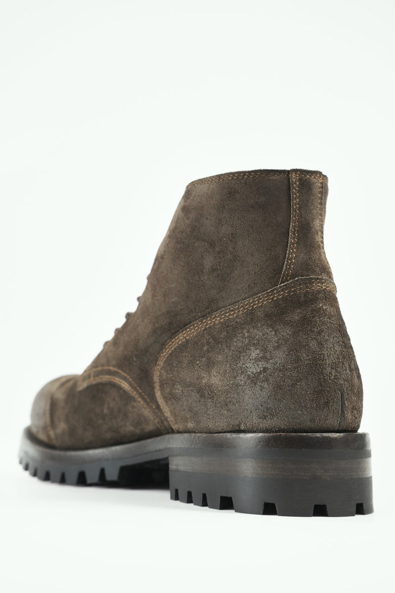 CAMDEN dark-moss suede ankle boots.