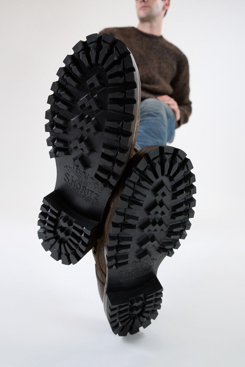 CAMDEN tundra-brown suede double-zip military boots.