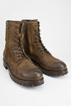 CAMDEN tundra-brown suede double-zip military boots.