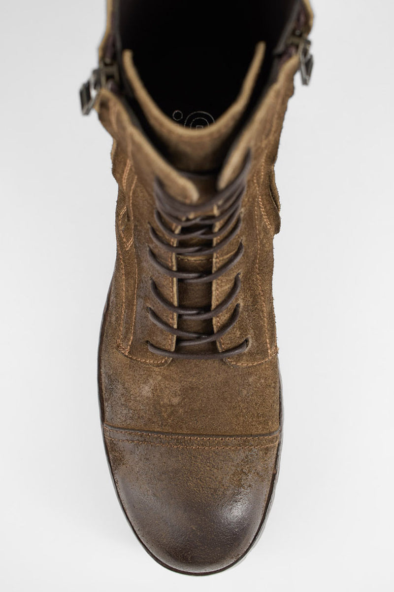 CAMDEN tundra-brown suede double-zip military boots.