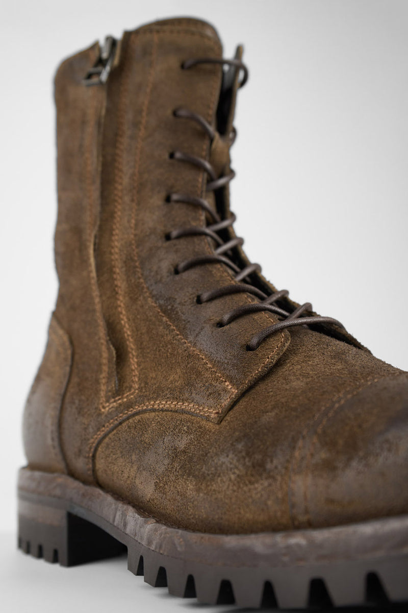 CAMDEN tundra-brown suede double-zip military boots.