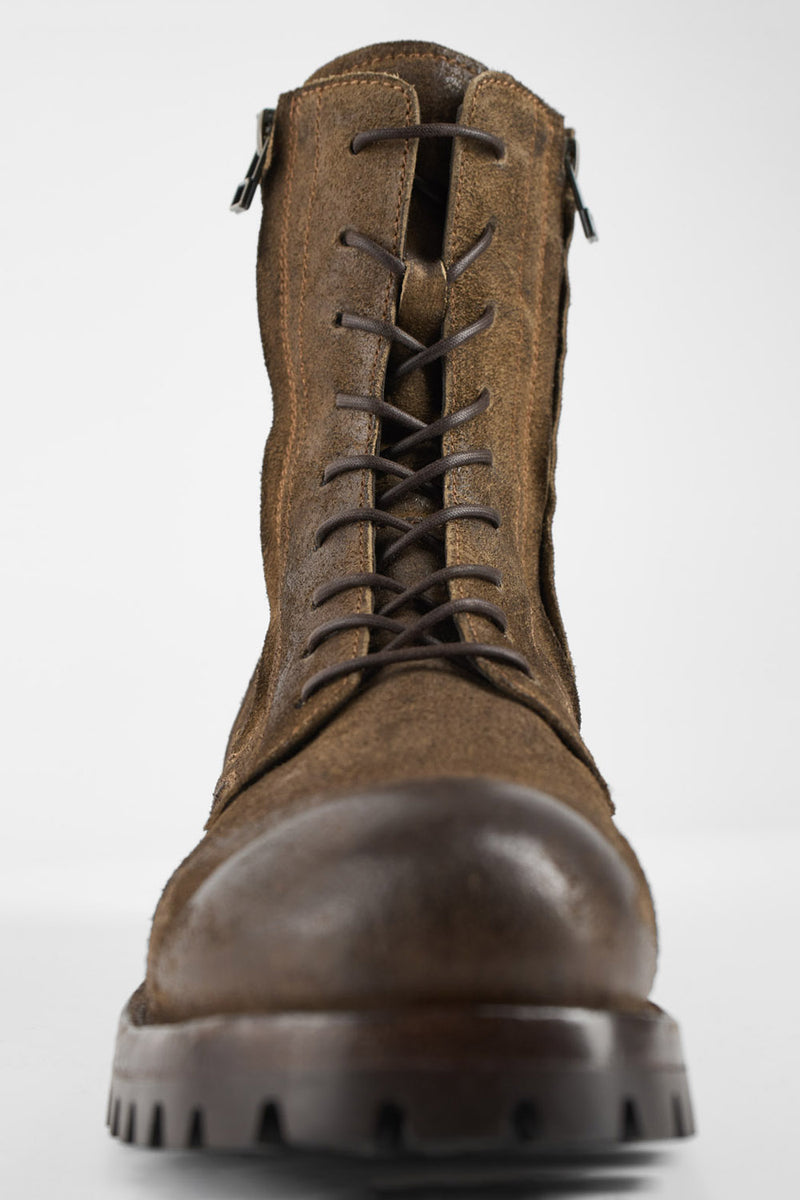 CAMDEN tundra-brown suede double-zip military boots.