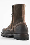 CAMDEN dark-moss suede double-zip military boots.