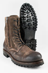 CAMDEN dark-moss suede double-zip military boots.