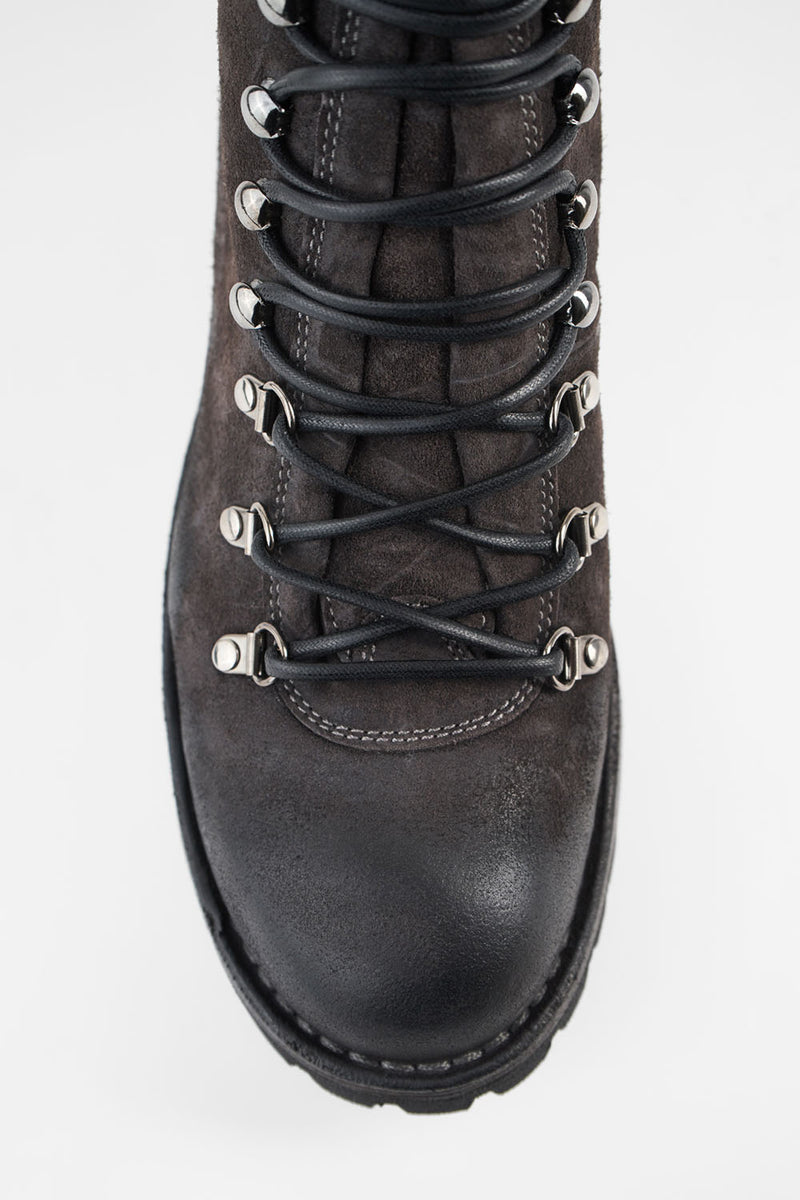 CAMDEN lava-grey suede combat boots.