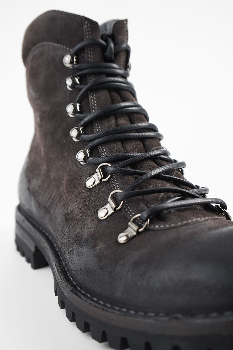 CAMDEN lava-grey suede combat boots.